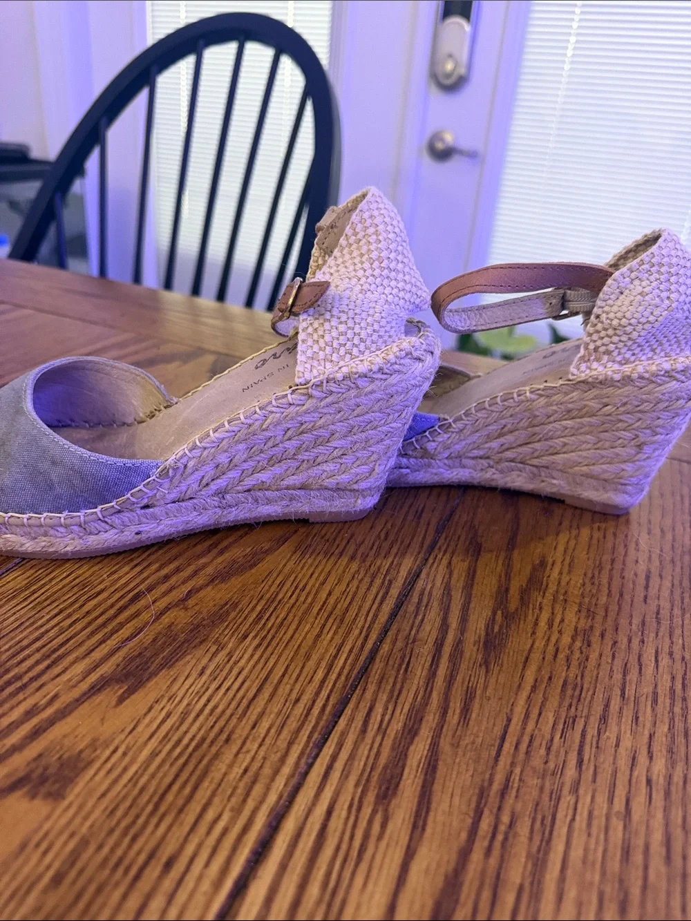 Lorena Espinoza Design Gray Suede Wedge Espadrilles with Tan Ankle Strap